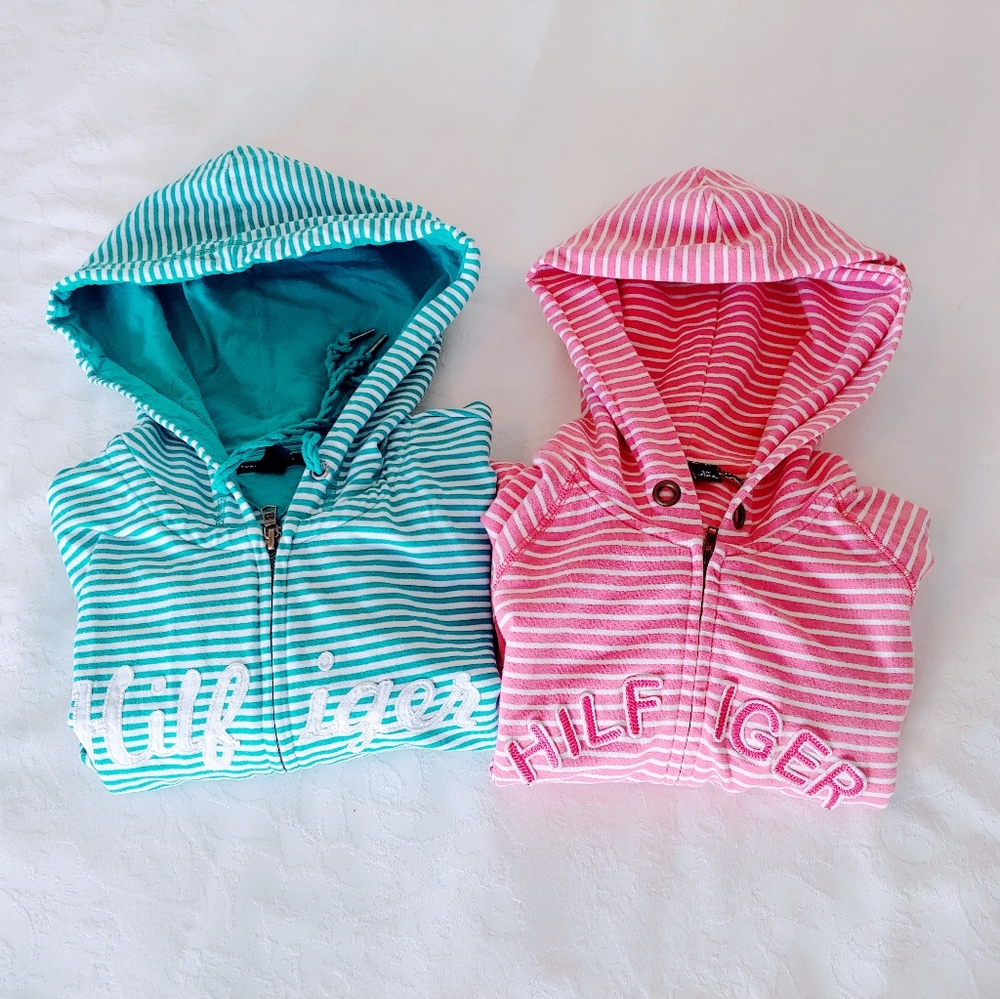 Lot Of 2 Y2K Tommy Hilfiger Stripe Full Zip Hoodie